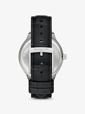 Sage Pav&eacute; Silver-Tone and Crocodile Embossed Leather Watch
