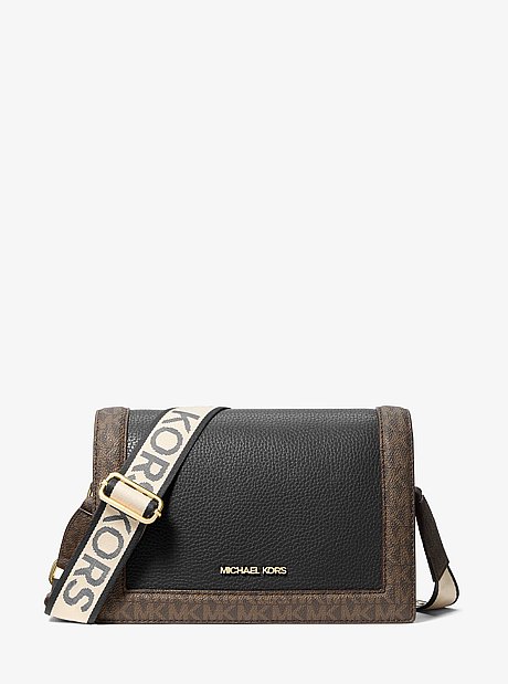 Jet Set Large Pebbled Leather and Signature Logo Crossbody Bag