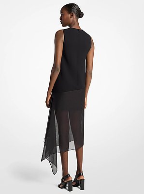 Double Faced Stretch Wool Crepe and Silk Voile Veiled Dress