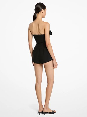Wool Gabardine Strapless Origami Romper