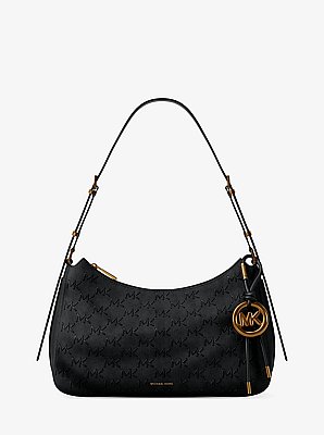 Schultertasche Nolita Medium aus Leder mit &Uuml;berwendlingsstich und Logo