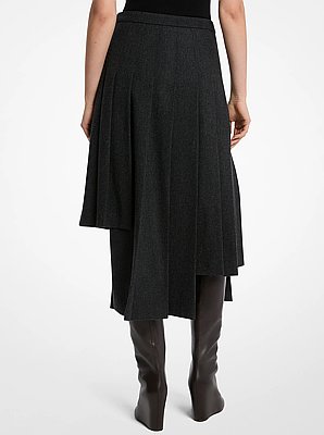 Wool Flannel Asymmetric Pleated Skirt