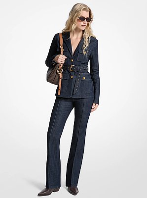 Blazer en denim &agrave; ceinture