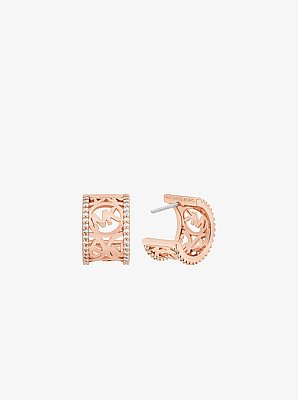 Pav&eacute; Perforated Logo Huggie Earrings