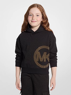 Pull &agrave; capuche en tricot m&eacute;tallis&eacute; &agrave; logo clout&eacute;