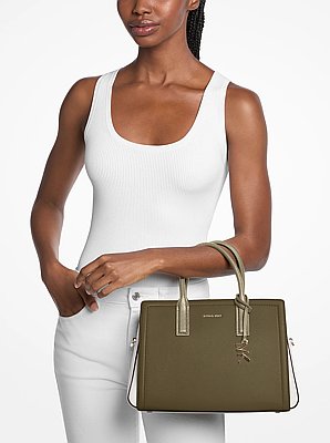 Laila Medium Color-Block Pebbled Leather Satchel