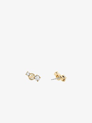 Logo and Cubic Zirconia Stud Earrings