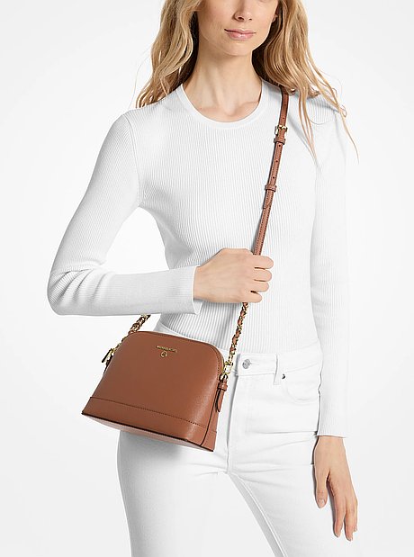 Large Saffiano Leather Dome Crossbody Bag