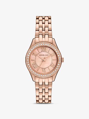 Mini Harlowe Pav&eacute; Rose Gold-Tone Watch