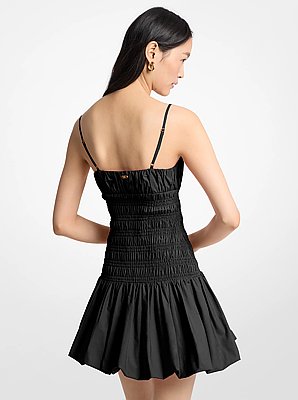 Vestido de popelina de algod&oacute;n con fruncidos y dobladillo acampanado