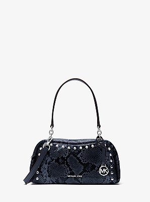 Cecily Small Studded Snake Embossed Shoulder Bag