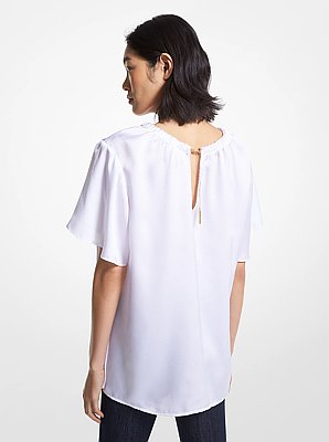 Chain-Link Cutout Hammered Satin Blouse