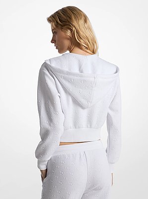 Hoodie court en jacquard &agrave; logo &agrave; fermeture &eacute;clair