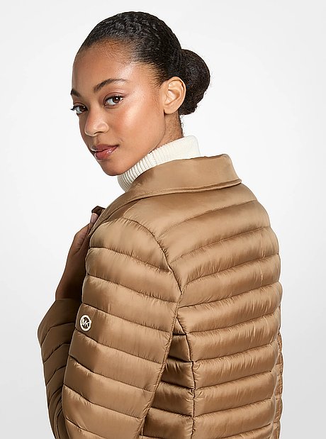Packable Faux Fur Trim Quilted Nylon Puffer Coat