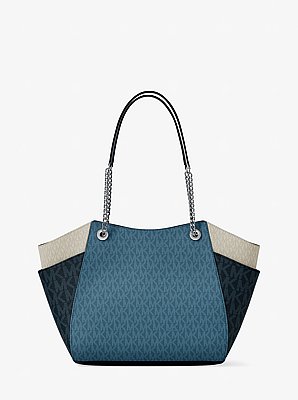 Jet Set Large Color-Block Signature Logo Shoulder Bag