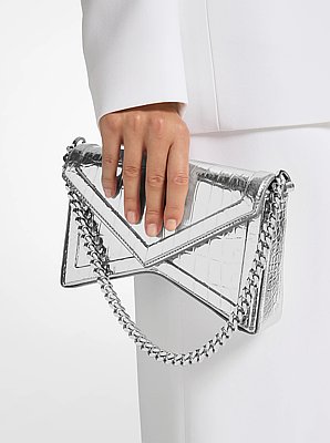 Manhatta Medium Metallic Crocodile Embossed Leather Bag