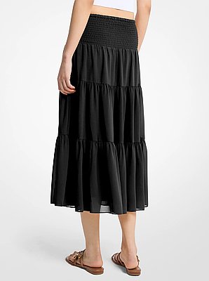 Smocked Georgette Tiered Skirt
