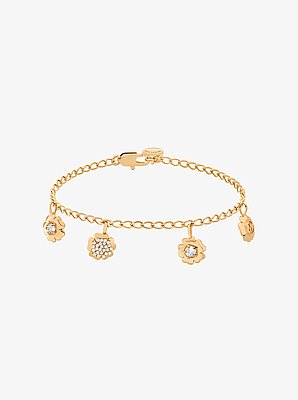Ensemble-cadeau de clous d&rsquo;oreilles et de bracelet &agrave; pav&eacute; et &agrave; breloque en forme de fleurs