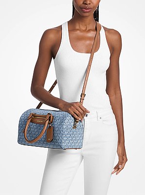 Jet Set Travel Medium Signature Logo Print Denim Duffel Crossbody Bag