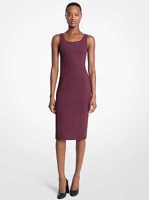 Vestido tubo de crep&eacute; de lana el&aacute;stica de doble cara con cuello redondo