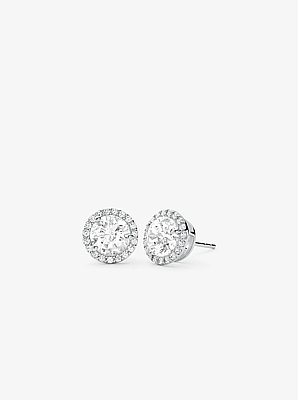 Precious Metal-Plated Sterling Silver Pav&eacute; Large Stud Earrings