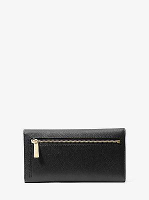 Cartera Jet Set Travel de piel de grano cruzado con tres pliegues
