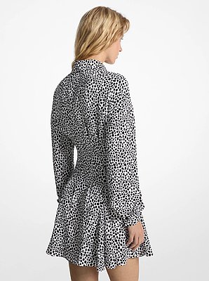 Cheetah Print Crepe Pleated Shirtdress