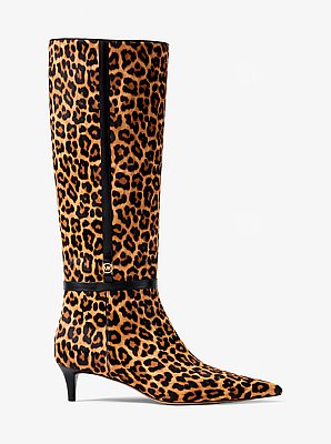 Nalia Leopard Print Calf Hair Kitten Heel Boot