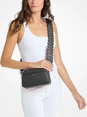 Jet Set Small Leather and Heart Embellished Strap Camera Crossbody Bag
