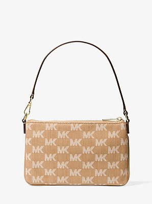 Bolso pulsera Jet Set Travel peque&ntilde;o de denim con logotipo jacquard de denim