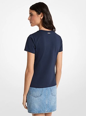 Embellished Logo Stretch Cotton Jersey T-Shirt