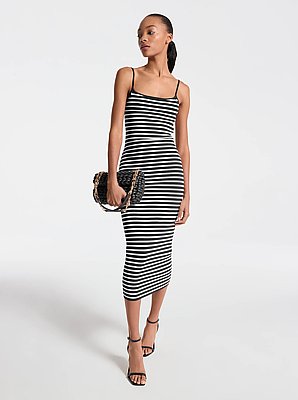Gestreiftes Midikleid aus Stretch-Viskosemischung