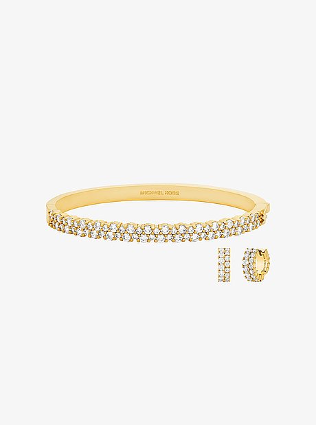 Double Pav&eacute; Bracelet and Huggie Earrings Set