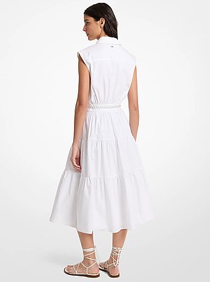 &Auml;rmelloses Hemdkleid aus Baumwoll-Popeline mit G&uuml;rtel