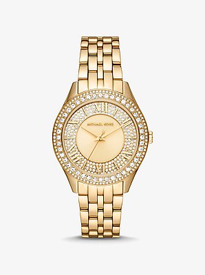 Harlowe Pav&eacute; Gold-Tone Watch
