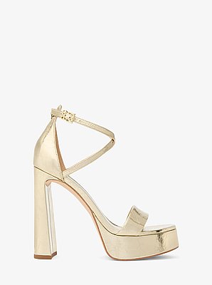 Cami Crackled Metallic Leather Platform Sandal