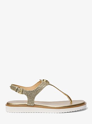 Val Glittered Leather Thong Sandal