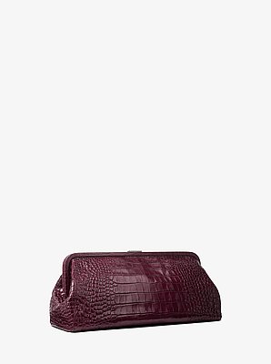 Angelica Large Crocodile Embossed Leather Frame Clutch