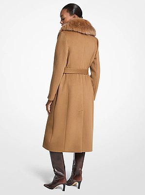 Faux Fur Trim Wool Blend Coat