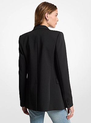 Feather Embellished Stretch Crepe Blazer