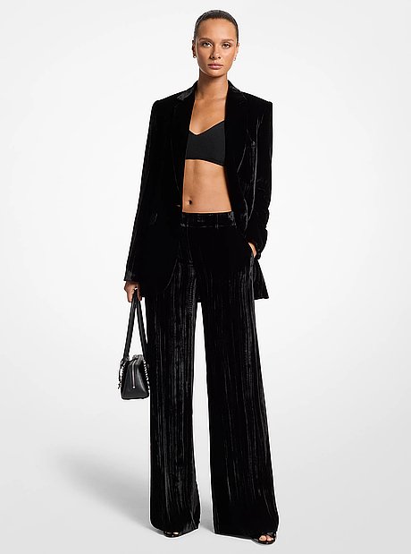 Crushed Velvet Wide Leg Pants