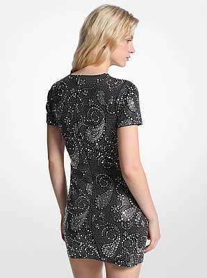 Studded Paisley Scuba Mini Dress