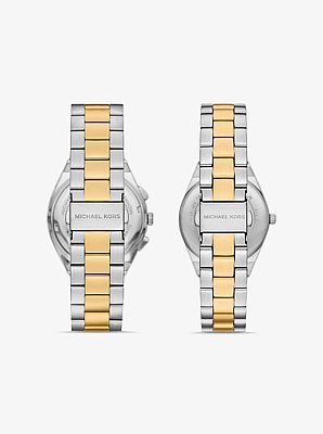 Set de relojes Lennox para &eacute;l y para ella de dos tonos con incrustaciones