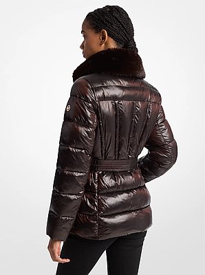 Packable Quilted Nylon and Faux Fur Trim Puffer Jacket