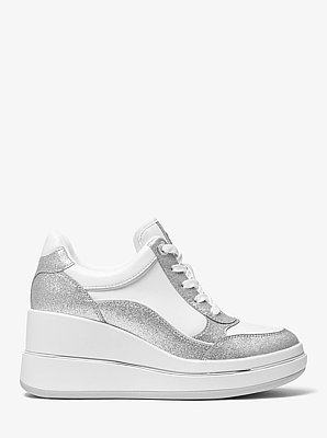 Emmy Glitter Embellished Leather Wedge Trainer