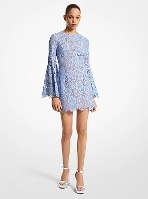 Cotton Blend Floral Lace Bell-Sleeve Dress