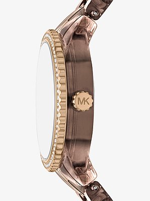 Ritz Pav&eacute; Beige Gold-Tone and Acetate Watch