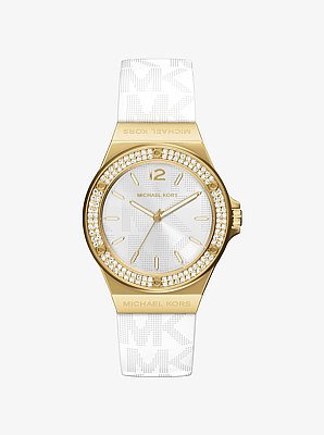 Lennox Pav&eacute; Gold-Tone and Logo Silicone Strap Watch