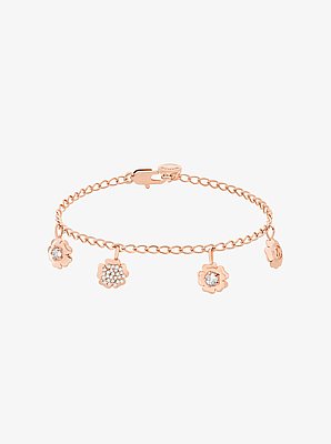 Pav&eacute; Flower Charm Bracelet and Stud Earrings Jewelry Set