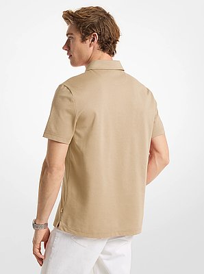 Cotton Blend Piqu&eacute; Zip-Up Polo Shirt
